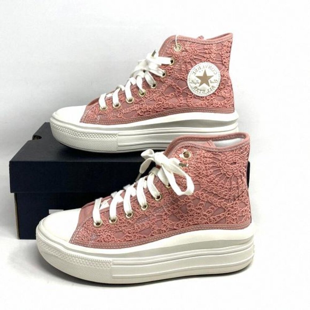 Converse Chuck Move Platform Sneaker Women's Crocheted A03951C Pink High Cotton - Picture 10 of 12